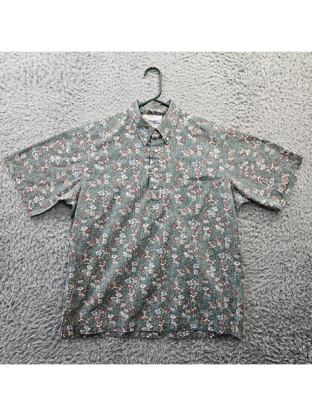 Reyn Spooner Vintage Hawaiian Shirt Men Large Popover Henley Floral Green